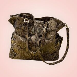 Michael Kors Gansevoort Lg brown Snake Print leather Bag top handle & strap
